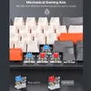 A close-up view of a mechanical keyboard, showcasing different keycaps and mechanical switches. Produktbild-Vorschau