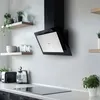 A modern kitchen scene with a black and silver range hood mounted on a light gray wall above a countertop. Produktbild-Vorschau