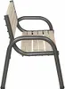 Side view of a park bench with a metal frame and wooden slats. Produktbild-Vorschau