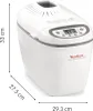 A white bread maker is shown from a slightly elevated angle, with dimensions indicated by lines and text. Náhľad obrázku produktu