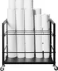 A black metal rack holding multiple rolls of white paper. Anteprima dell’immagine prodotto