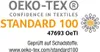OEKO-TEX STANDARD 100 certification logo and text. Produktbild-Vorschau