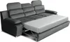 A gray sectional sofa with a pull-out bed extended. Podgląd zdjęcia produktu