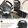 Collage showing a sandwich maker with detachable plates being cleaned and disassembled. Produktbild-Vorschau