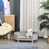A small white dog sits on a grey pet sofa in a living room setting. Produktbild-Vorschau
