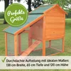 A wooden chicken coop with a run, set in a grassy outdoor environment. Produktbild-Vorschau