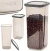 A collection of transparent food storage containers with gray lids, one filled with coffee beans. Náhľad obrázku produktu