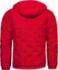 The back view of a red puffer jacket with a hood. Produktbild-Vorschau