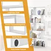 A collage of images showcasing the features and details of a white bookshelf, with a full view of the bookshelf on the right. Anteprima dell’immagine prodotto