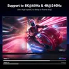 A split screen showing a racing motorcycle and speed lines, with text highlighting HDMI 2.1 capabilities. Voir les images du produit