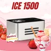A marketing image for an ice cream maker, featuring the product, strawberries, and ice cream. Produktbild-Vorschau