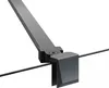 A close-up view of a black metal hinge mechanism connecting two parts of a foldable shower enclosure, with thin wires running horizontally in the foreground and background. Produktbild-Vorschau