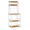 A white metal and wood kitchen baker's rack with shelves and hooks. Náhled obrázku produktu