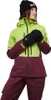 Dame trägt die Recon Stretch LT Shell Jacke von Black Diamond in leuchtendem Grün und Burgunderrot; mit Handschuhen und Kapuze. Náhľad obrázku produktu