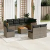 9-tlg. Garten-Sofagarnitur mit Kissen Grau Poly Rattan Produktbild-Vorschau 2