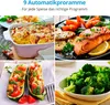A collage of four different food dishes: a casserole, salmon with potatoes, stuffed zucchini, and broccoli. Anteprima dell’immagine prodotto