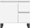 A front view of a white cabinet with two doors on the left and two drawers on the right. Produktbild-Vorschau