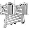 A collage of close-up shots of a chrome towel radiator, showing different connection points and details. Náhled obrázku produktu