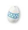 A single, white, egg-shaped bead with a blue zigzag pattern around its middle, set against a white background. Produktbild-Vorschau