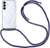 A transparent phone case with a blue lanyard attached to a Samsung phone. Produktbild-Vorschau