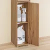 A close-up view of a narrow wooden cabinet with cleaning supplies inside. Náhled obrázku produktu