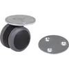 A product shot of a vacuum cleaner wheel and a mounting plate against a white background. Voir les images du produit