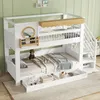 A white bunk bed with stairs and storage drawers, set in a child's bedroom. Podgląd zdjęcia produktu