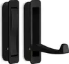 Two black wall-mounted hooks are shown against a white background. One hook is closed and appears to be a flush-mount style, while the other is open and extended, shaped like a U-hook. Produktbild-Vorschau