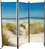 A three-panel room divider displaying a beach scene with sand dunes and the ocean. Produktbild-Vorschau