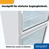 Close-up of a white refrigerator door handle and glass shelves. Produktbild-Vorschau