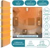 A marketing image showing a vertical radiator and a room layout with heat distribution. Produktbild-Vorschau