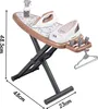 A toy ironing board set with irons and accessories, shown on a white background with dimensions indicated. Produktbild-Vorschau