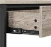 Close-up view of an open drawer on a console table, showing the drawer slides and the wood grain texture of the drawer. Produktbild-Vorschau
