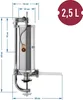 A stainless steel sausage stuffer with dimensions labeled. Produktbild-Vorschau