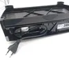 The underside of a black electric slicer is shown, with the power cord and plug visible. Produktbild-Vorschau