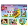 The back of a LEGO Gabby's Dollhouse Kitty Fairy's Garden Party playset box, showing the assembled toy, its components, and some in-use scenarios. Produktbild-Vorschau