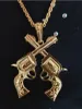 W31008-28 goldfarbig Damen Herren Kette mit 2 Pistolen Produktbild-Vorschau 1
