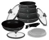 A collection of cookware items, including pots, pans, and lids, arranged on a white background. Voir les images du produit