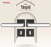 A marketing image showcasing a set of black and white door handles with square escutcheons. Produktbild-Vorschau