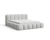A white upholstered bed frame with a mattress on a white background. Voir les images du produit