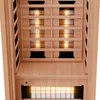 Interior view of a wooden infrared sauna with heating elements visible. Produktbild-Vorschau