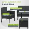 A marketing image showcasing a modular outdoor furniture set, highlighting its features with text overlays. Produktbild-Vorschau