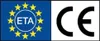 The image shows two logos side-by-side. The left logo is the European Union flag with stars and the text 'ETA' inside a circle. The right logo is the CE mark. Produktbild-Vorschau