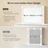 A comparison of a wide, clear mirror with lights versus a narrow, distorted mirror. Produktbild-Vorschau