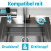 A split image showing two types of sink drain controls, a push button and a rotary knob, with text indicating compatibility. Anteprima dell’immagine prodotto