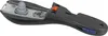 A close-up, angled view of a black and gray pressure cooker lid handle with an orange button and a blue slider. Produktbild-Vorschau