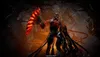 A dark, menacing scene with a monstrous creature in the center, holding a glowing red and orange weapon. Produktbild-Vorschau