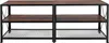 A front view of a two-tier, two-section media console with a dark wood finish and black metal frame. Náhled obrázku produktu