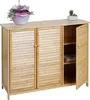 A bamboo bathroom cabinet with three doors and open shelving. Podgląd zdjęcia produktu