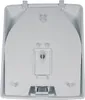 The underside of a white plastic washing machine detergent dispenser drawer. Voir les images du produit